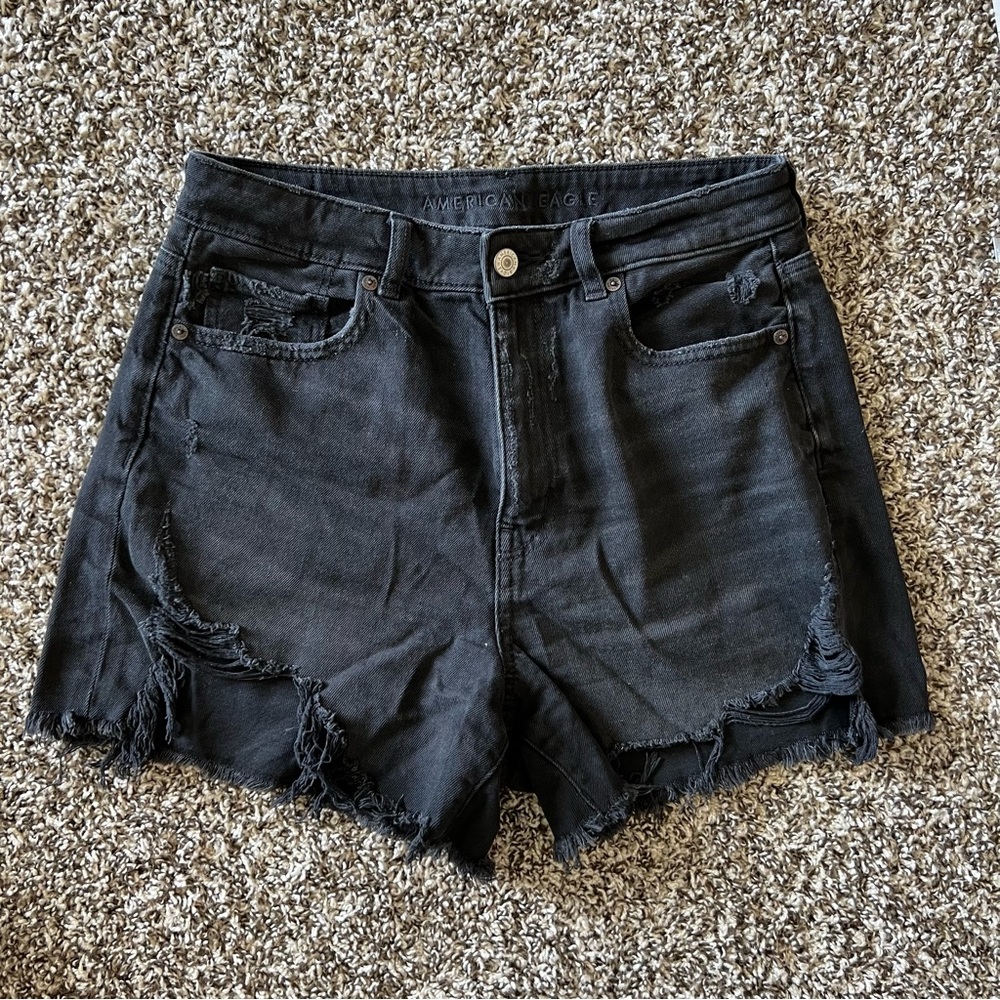 American Eagle AE Highest Rise Mom Shorts Dark Wash Black High rise Waisted 8